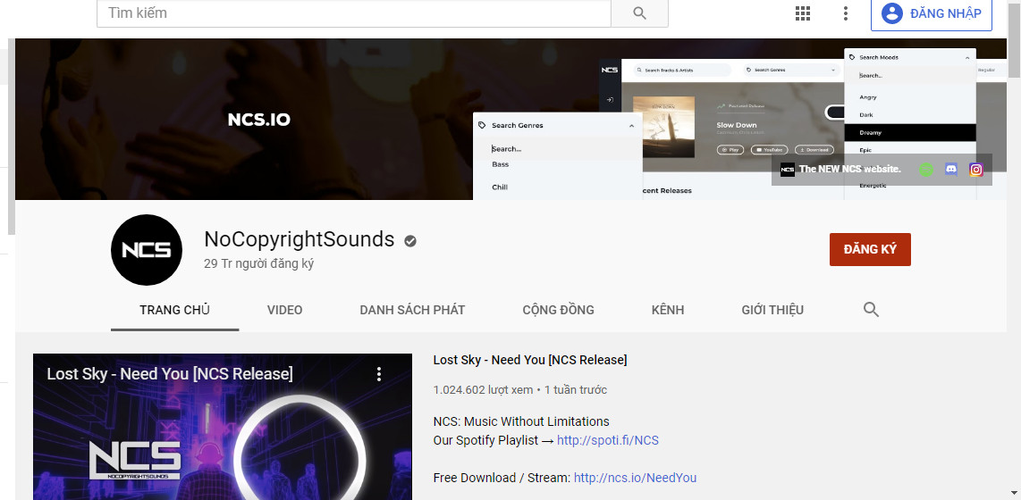 NoCopyrightSound là một kênh cung cấp nhạc EDM không bản quyền nổi tiếng