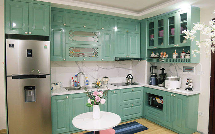 Nội thất phòng bếp màu xanh mint